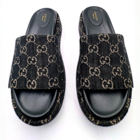 Authentic Gucci Black Denim Slide with Dust Bag and Box - Picture 1 of 2